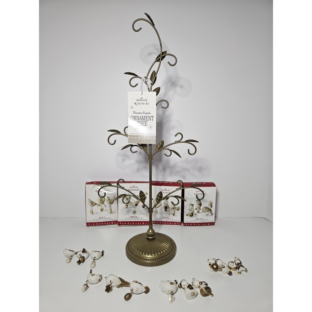 Hallmark 2016 Miniature Ornament Tree Display Stand Gold With 12 Days of Xmas